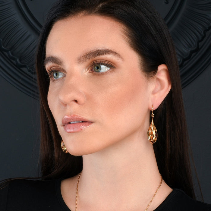 Gold Plated Sterling Silver Long Teardrop Earrings with Multicoloured Gemstones