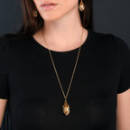 Gold Plated Sterling Silver Long Teardrop Pendant Necklace with Multicoloured Gemstones