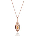 Rose Gold Plated Sterling Silver Long Teardrop Pendant Necklace with Multicoloured Gemstones