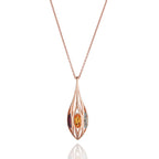 Rose Gold Plated Sterling Silver Long Teardrop Pendant Necklace with Multicoloured Gemstones