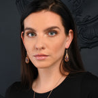 Long Rose Gold Teardrop Earrings with Multicoloured Gemstones