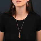 Rose Gold Plated Sterling Silver Long Teardrop Pendant Necklace with Multicoloured Gemstones