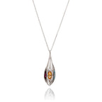 Sterling Silver Long Teardrop Pendant Necklace with Multicoloured Gemstones