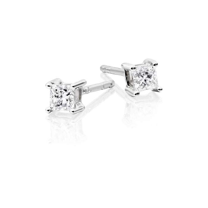Diamond Stud Earrings 0.20ct Square Princess Diamond 18K White Gold