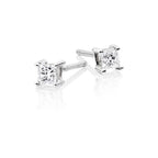 Solitaire 0.10ct 4 claw princess diamond studs in 18K white gold
