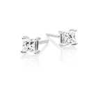 Solitaire 0.30ct 4 claw princess diamond studs in 18K white gold