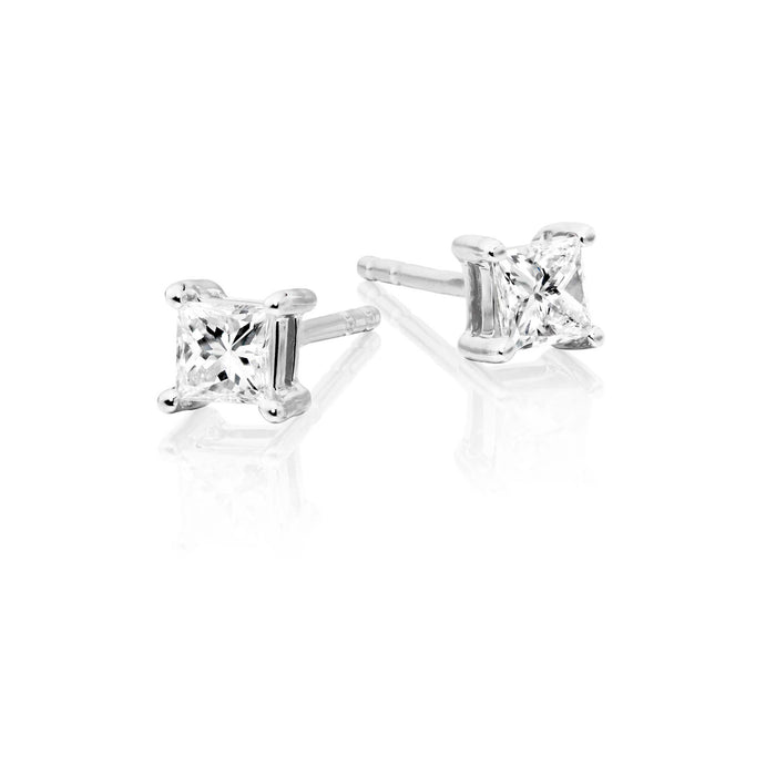 Diamond Stud Earrings 0.30ct Square Princess Diamond 18K White Gold