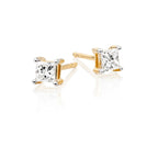 Solitaire 0.30ct 4 claw princess diamond studs in 9K yellow gold
