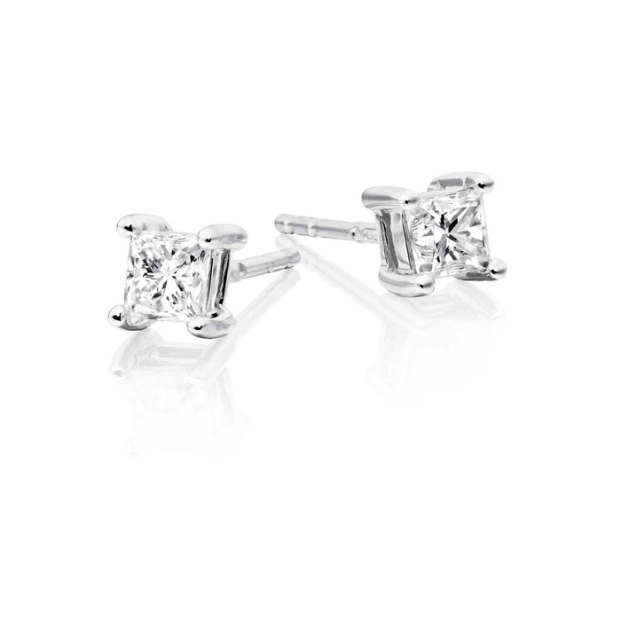 Diamond Stud Earrings 0.40ct Square Princess Diamond 18K White Gold