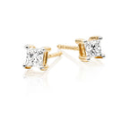 Solitaire 0.40ct 4 claw princess diamond studs in 18K yellow gold