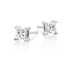 Solitaire 0.50ct 4 claw princess diamond studs in 9K white gold