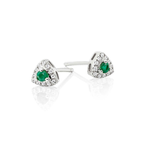 Tristar Emerald and 0.07ct diamond ear studs in 9K white gold