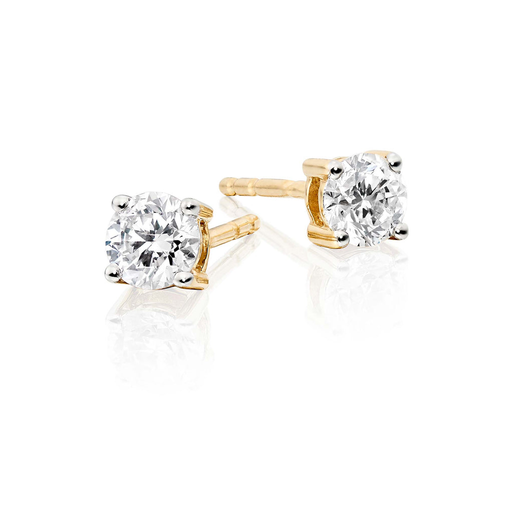 Diamond Stud Earrings 0.60ct Solitaire Diamond Studs 18K Yellow Gold