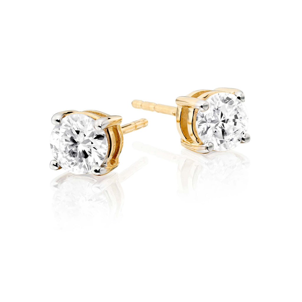 Diamond Stud Earrings 0.80ct Solitaire Diamond Studs 9K Yellow Gold