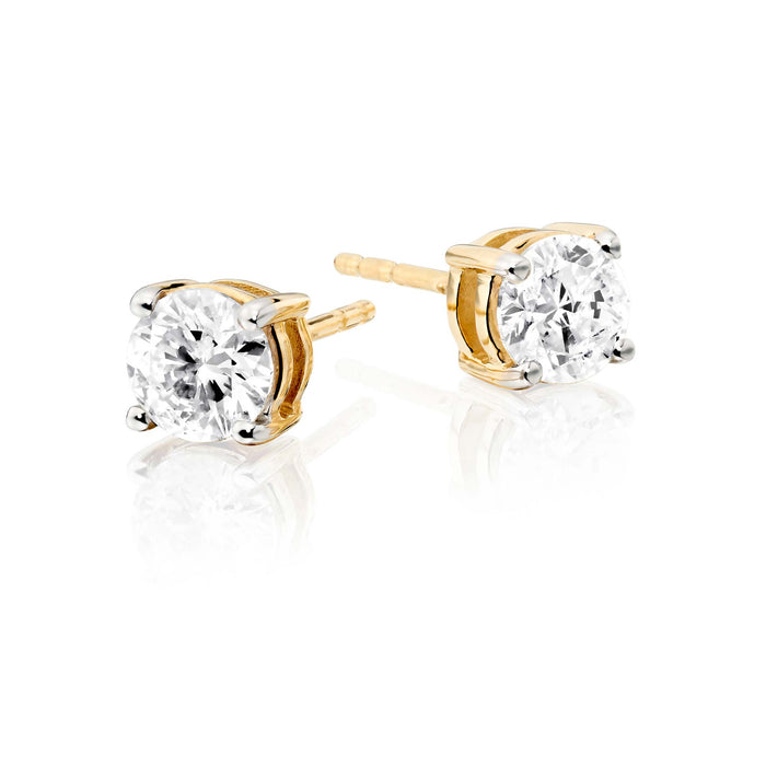 Diamond Stud Earrings 0.80ct Solitaire Diamond Studs 18K Yellow Gold