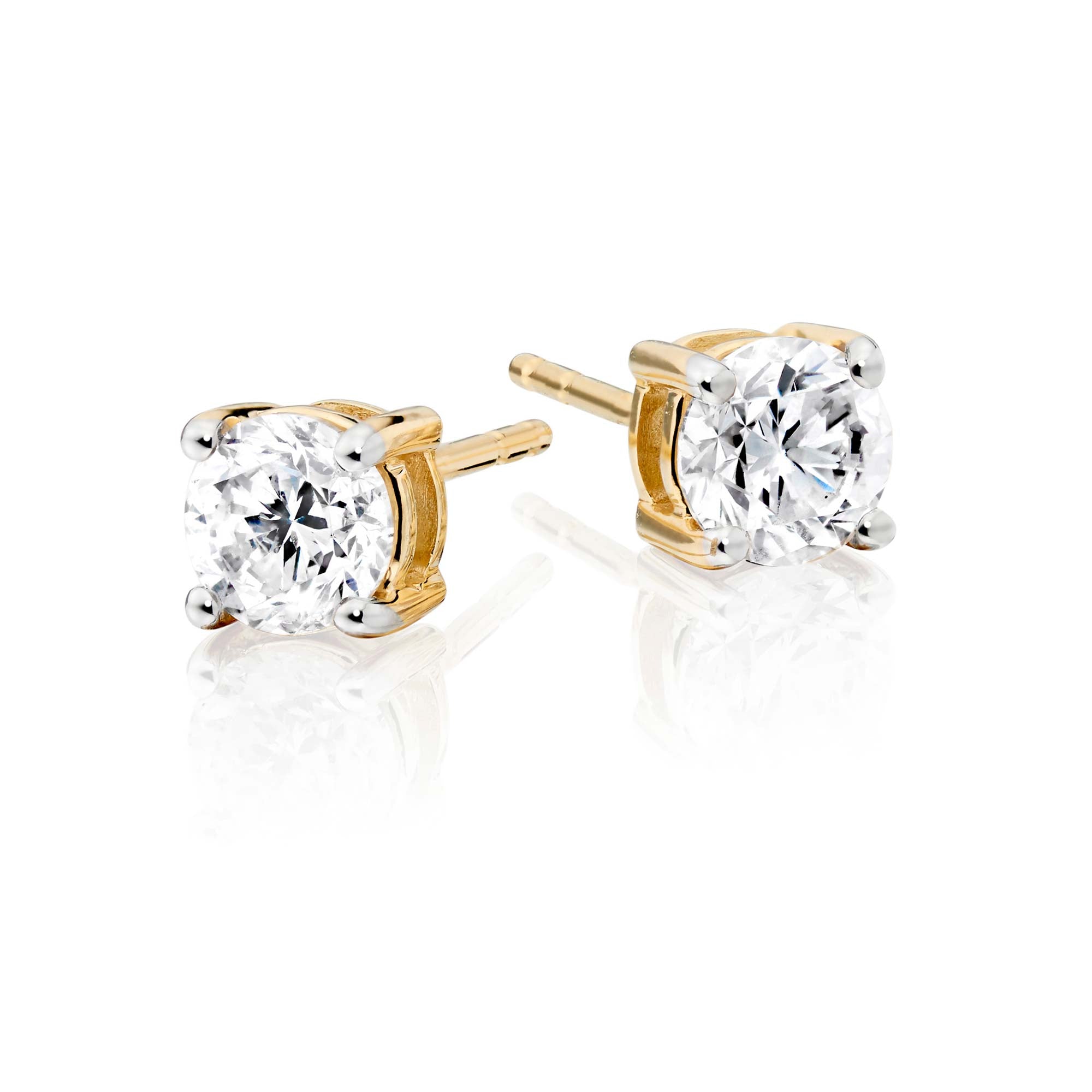 Diamond Stud Earrings 1.00ct Solitaire Diamond Studs 9K Yellow Gold