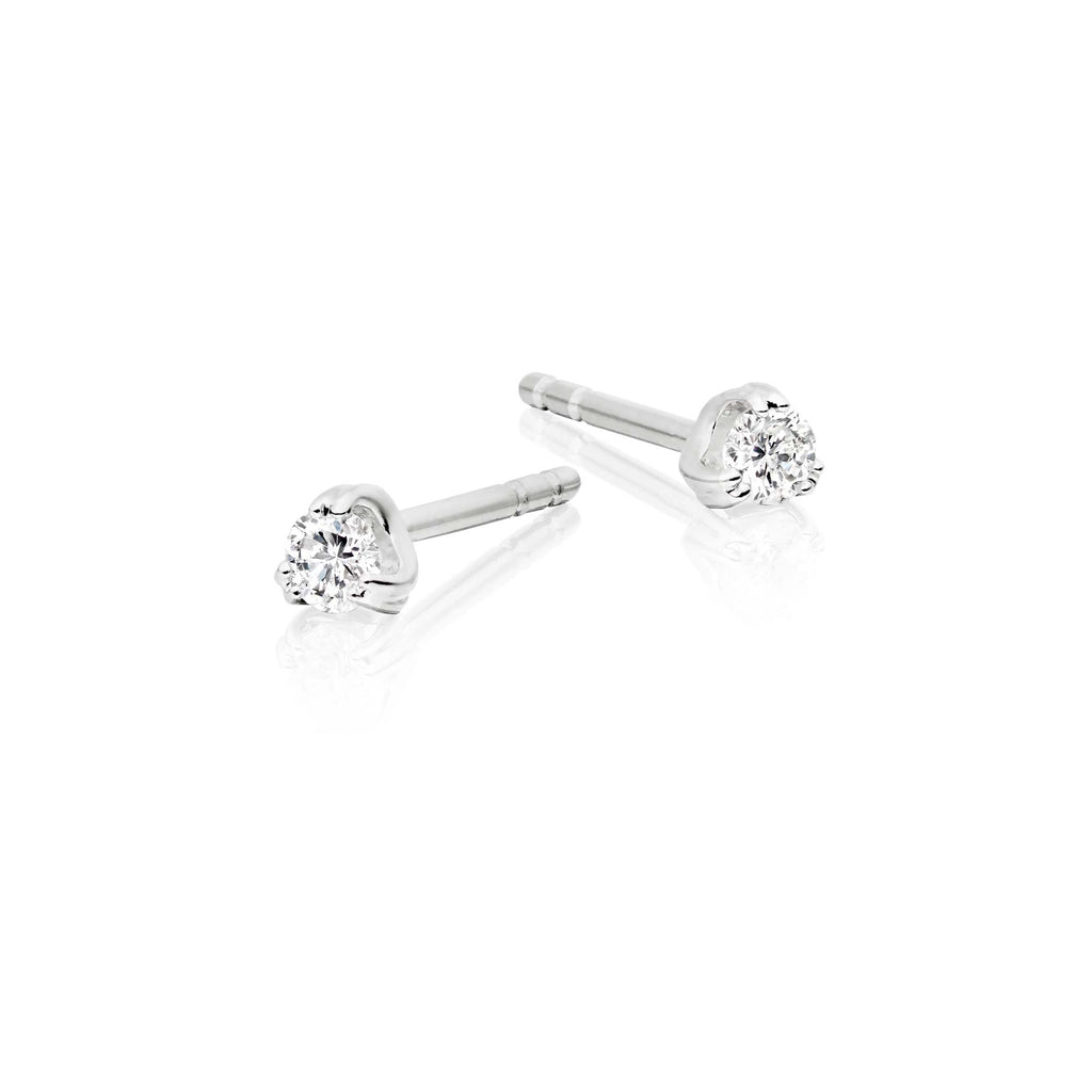 Solitaire 0.10ct 3 Claw round diamond studs in 9K white gold
