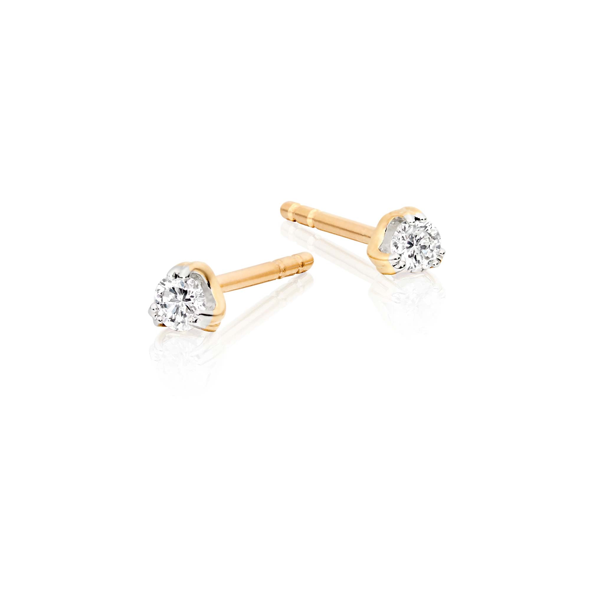 Solitaire 0.10ct 3 Claw round diamond studs in 9K yellow gold