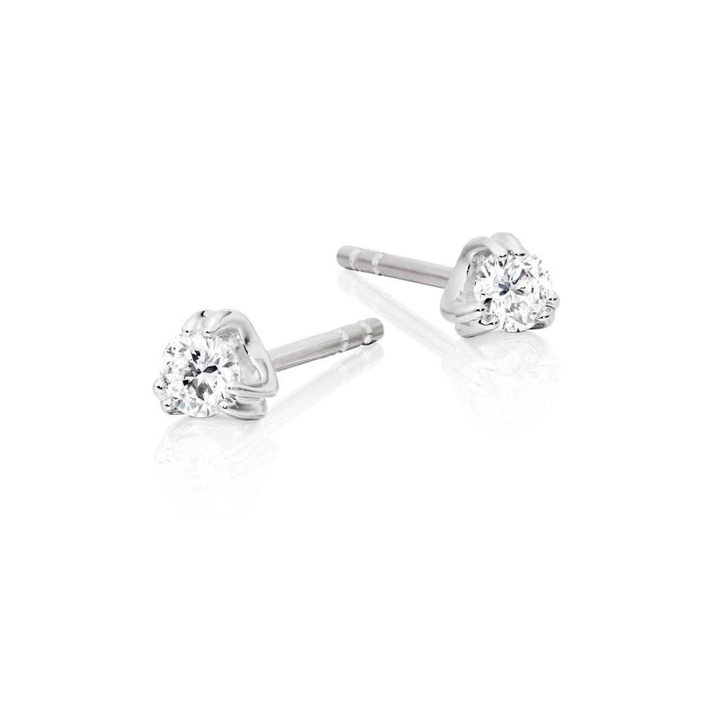 Solitaire 0.20ct 3 Claw round diamond studs in 9K white gold