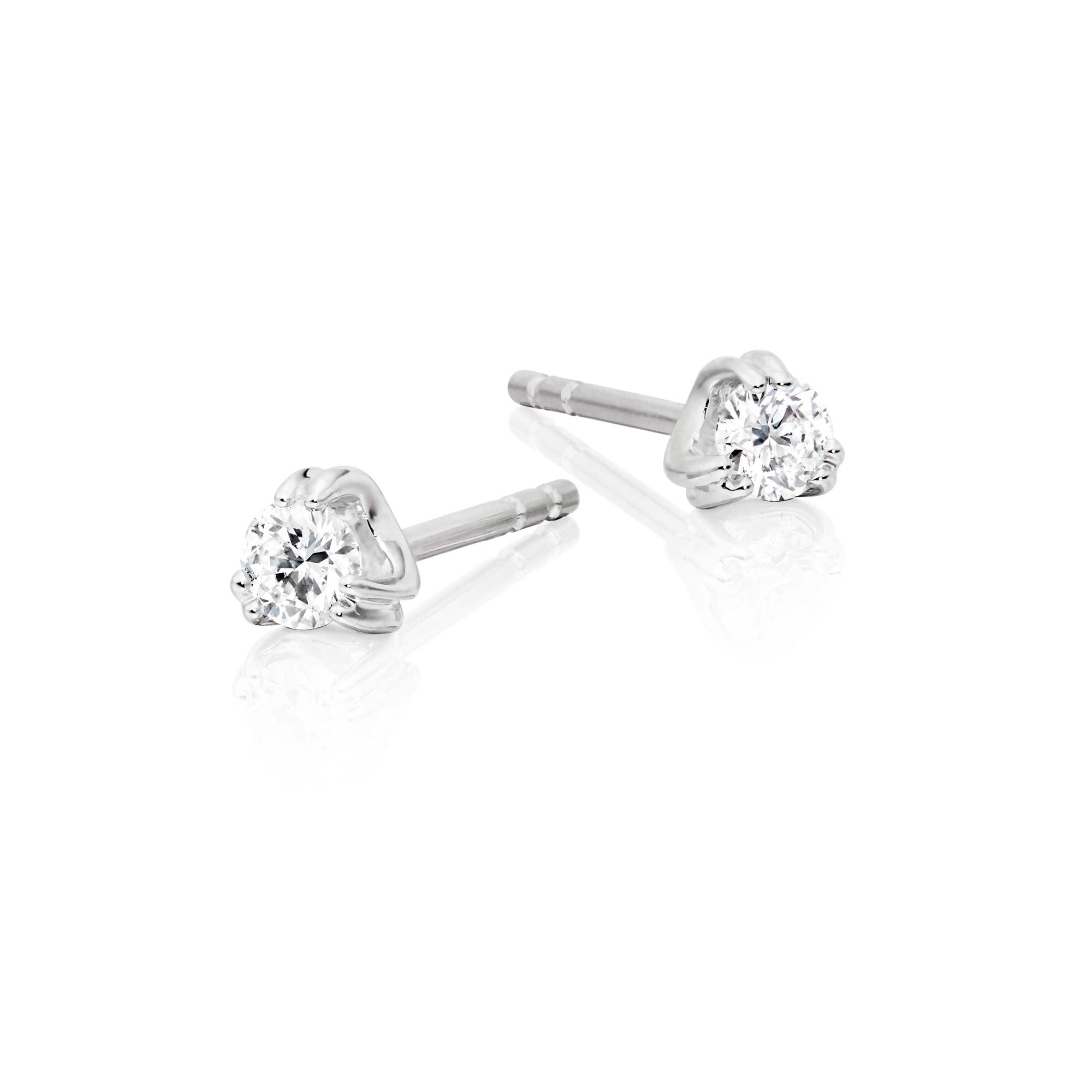 Solitaire 0.20ct 3 Claw round diamond studs in 9K white gold