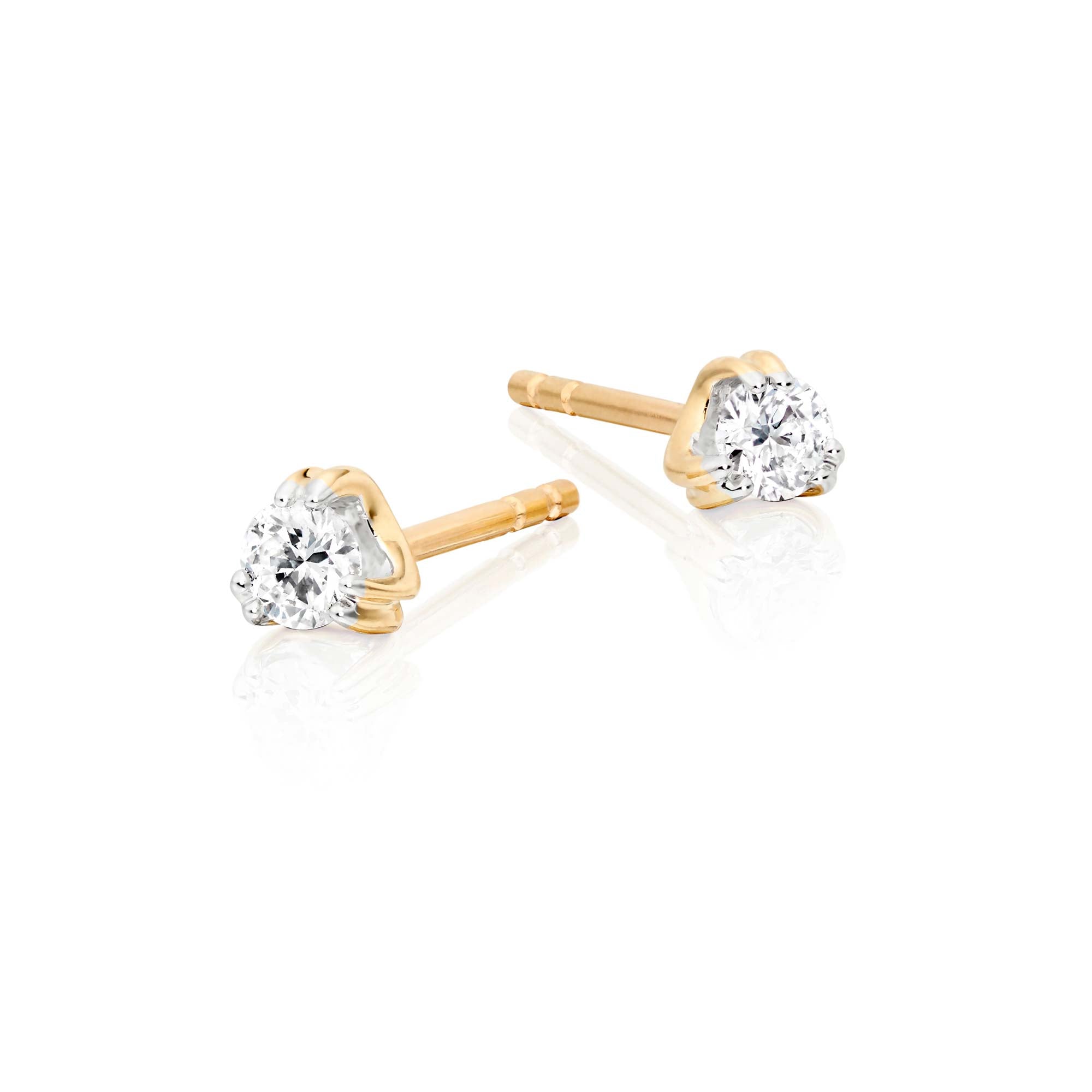 Solitaire 0.20ct 3 Claw round diamond studs in 9K yellow gold