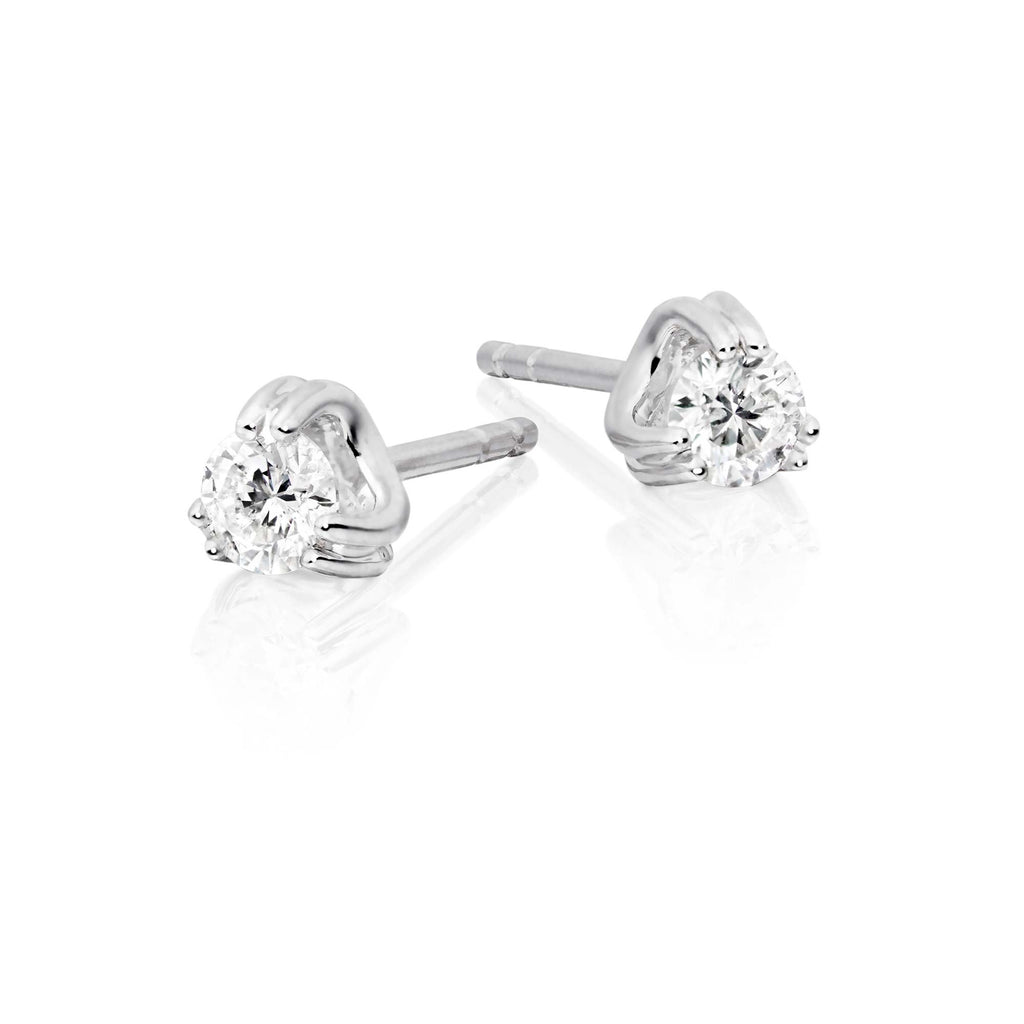 Solitaire 0.30ct 3 Claw round diamond studs in 9K white gold