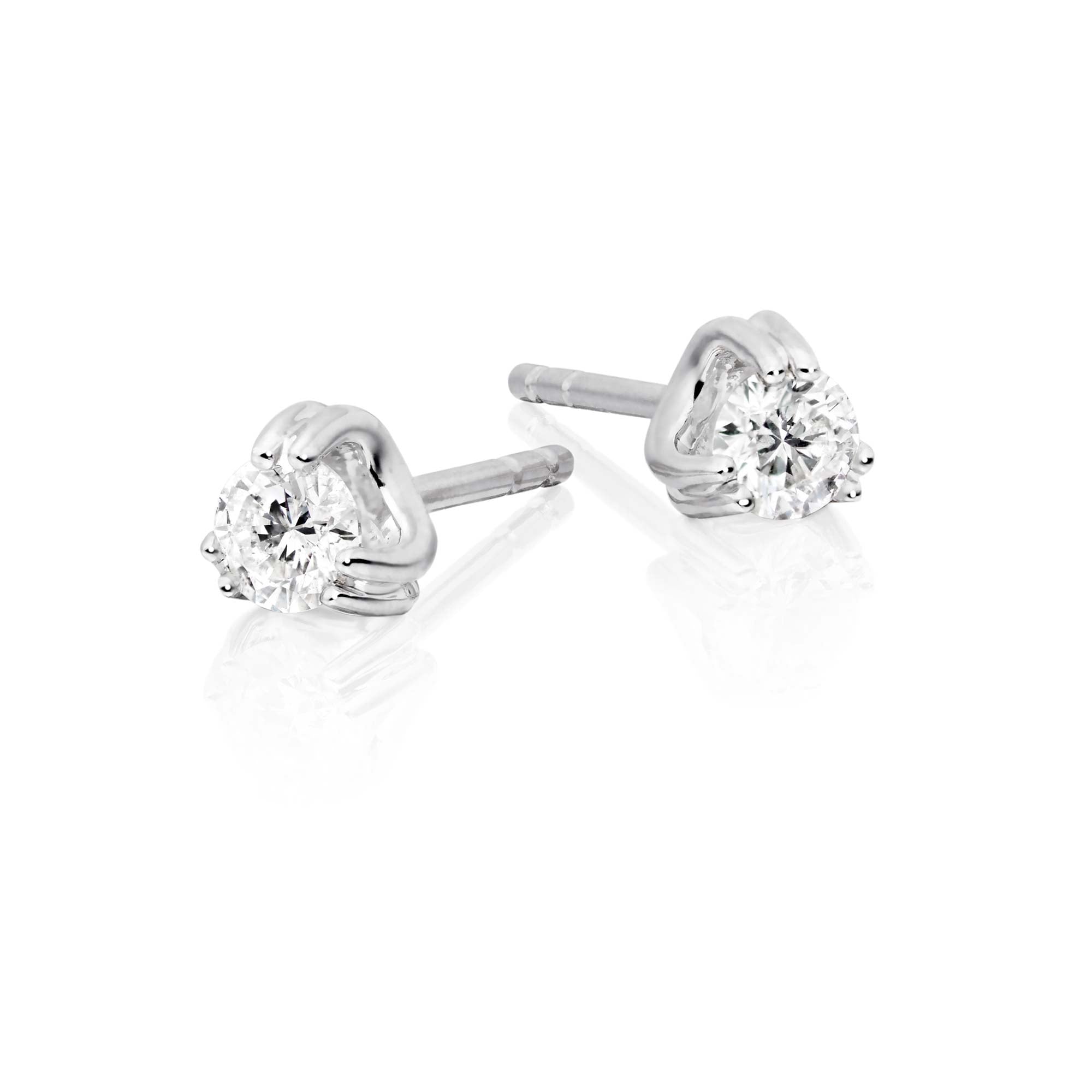 Solitaire 0.30ct 3 Claw round diamond studs in 18K white gold