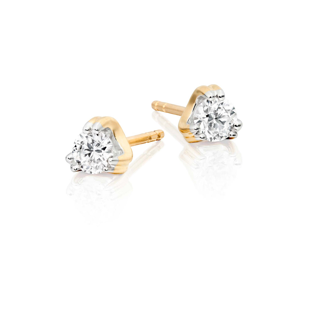 Solitaire 0.30ct 3 Claw round diamond studs in 9K yellow gold