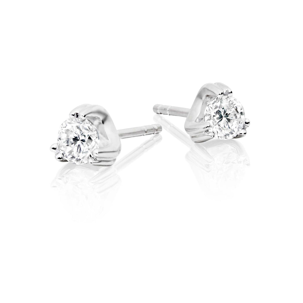 Solitaire 0.50ct 3 Claw round diamond studs in 9K white gold