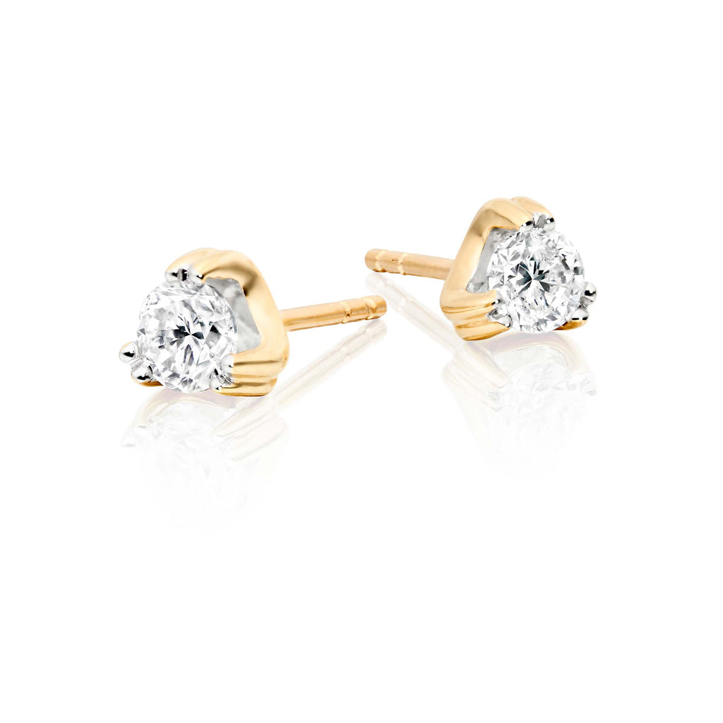 Solitaire 0.50ct 3 Claw round diamond studs in 18K yellow gold