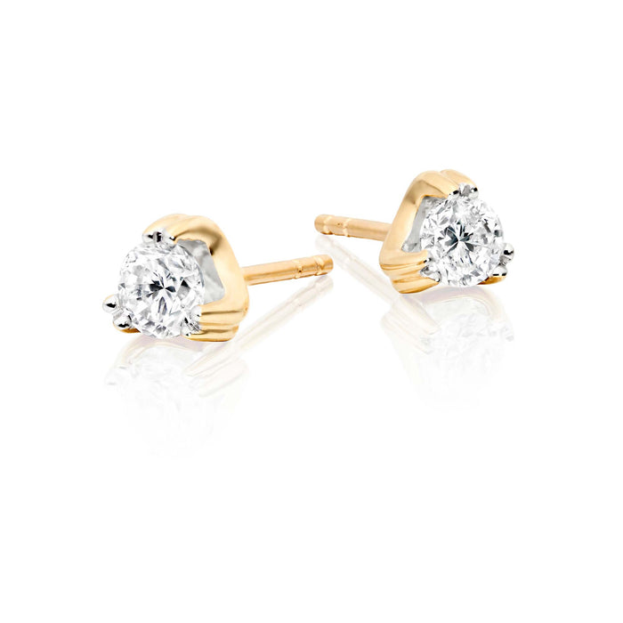 Diamond Stud Earrings 0.50ct 3 Claw 9K Yellow Gold-G/HSI