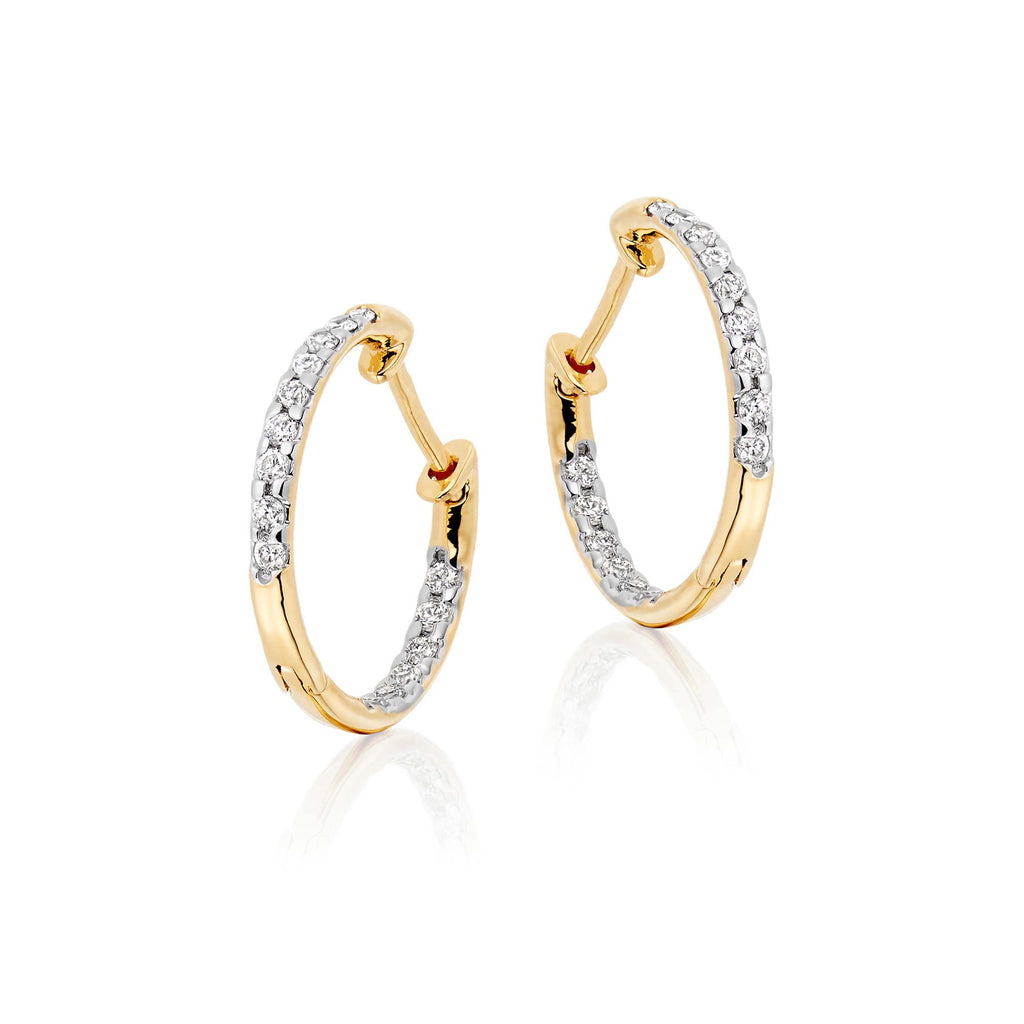 Glamour single Line 0.25ct diamond hoop earrings in 18K yellow gold