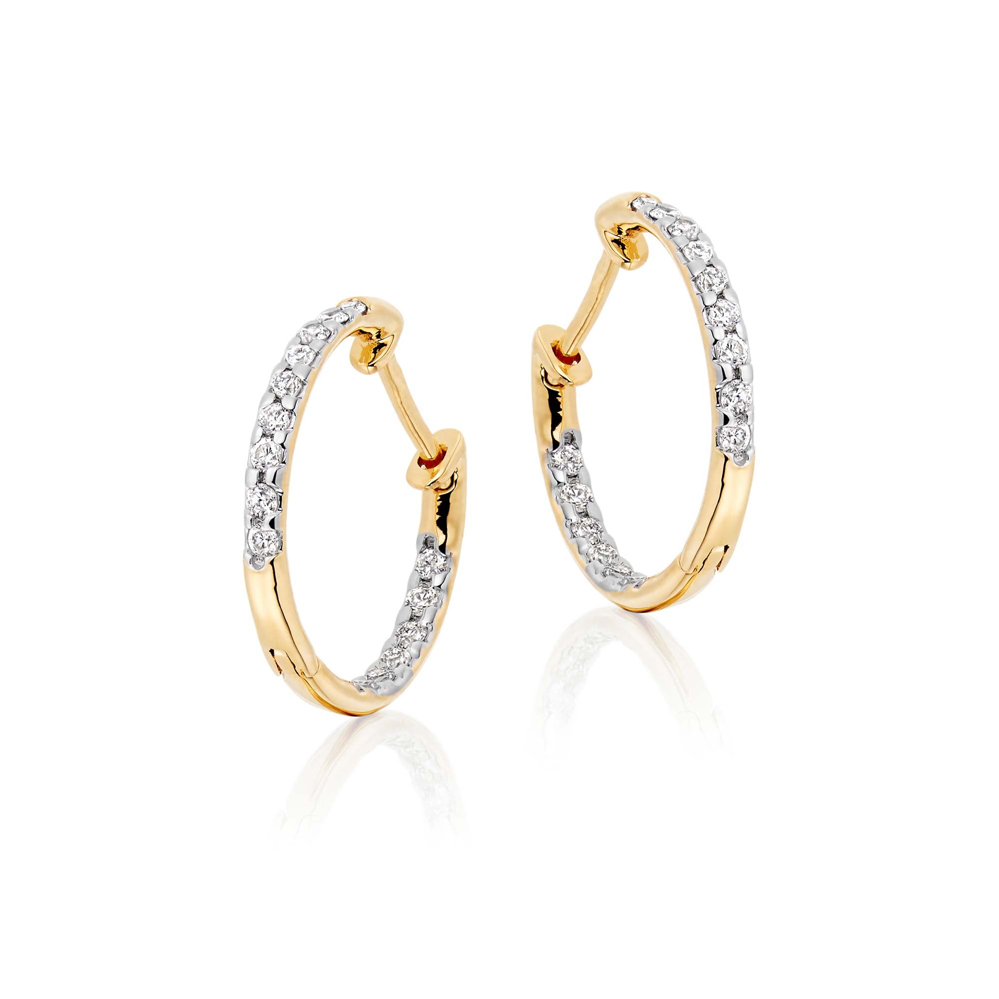 Glamour single Line 0.25ct diamond hoop earrings in 18K yellow gold