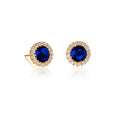 Gold Plated Sterling Silver Round Dark Blue Halo Stud Earrings
