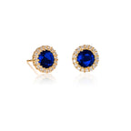 Gold Plated Sterling Silver Round Dark Blue Halo Stud Earrings