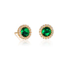 Gold Plated Sterling Silver Round Green Halo Stud Earrings