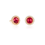 Gold Plated Sterling Silver Round Red Halo Stud Earrings
