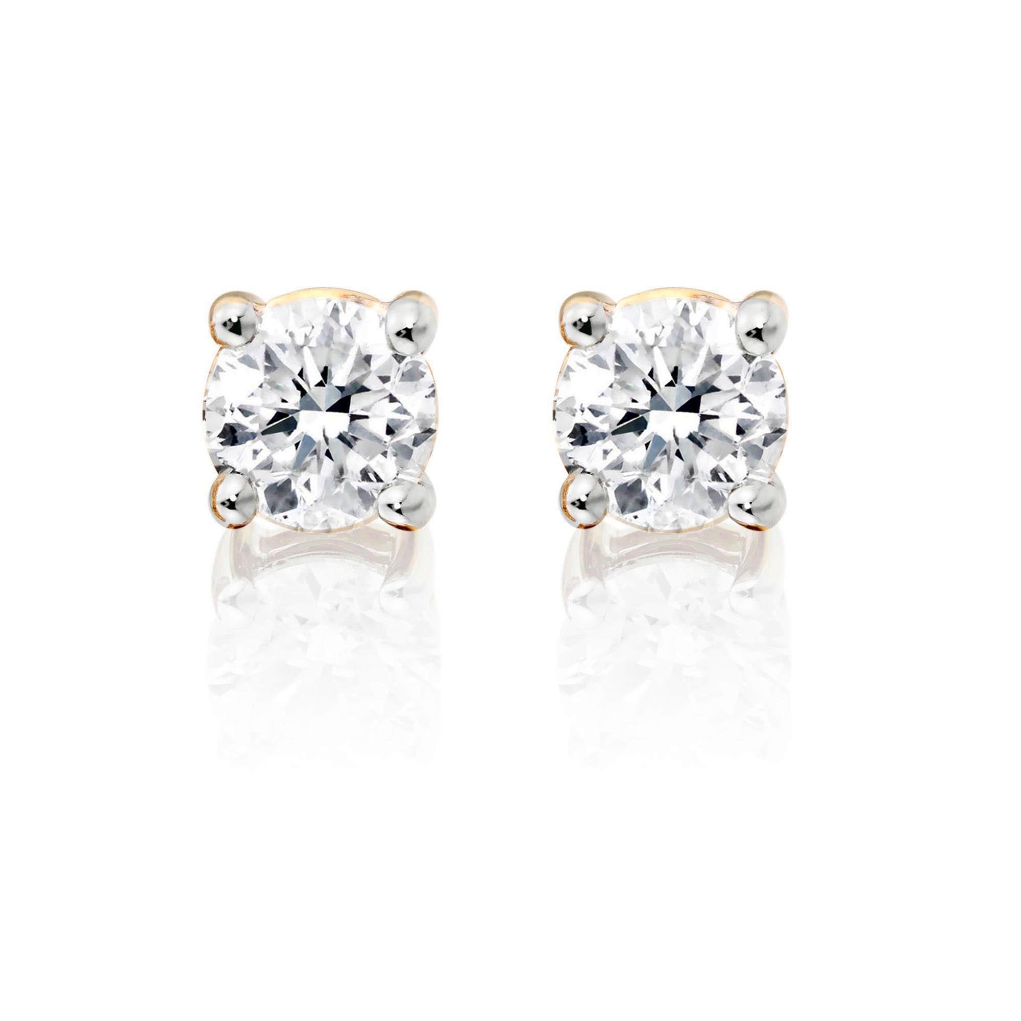 Diamond Stud Earrings 1.00ct Solitaire Diamond Studs 9K Yellow Gold