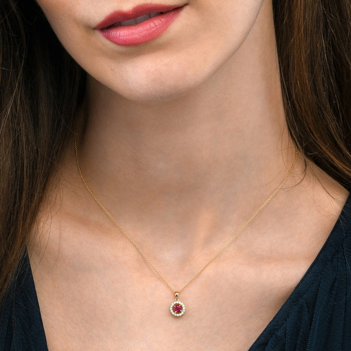 0.40ct Ruby Pendant Necklace 0.14ct Diamond 18K Yellow Gold