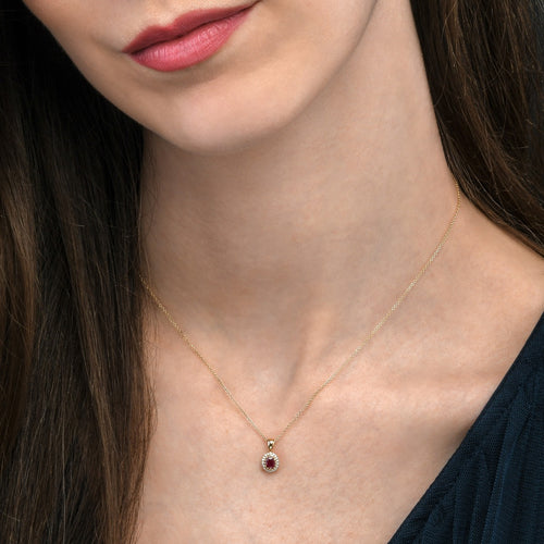 0.37ct Ruby Pendant Necklace 0.05ct Diamond 18K Yellow Gold