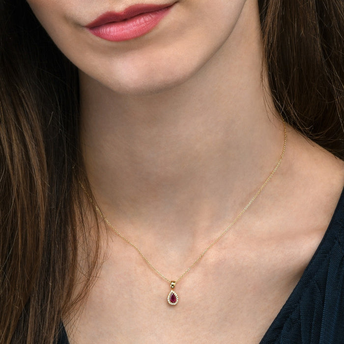 0.45ct Ruby Pendant Necklace 0.05ct Diamond 18K Yellow Gold