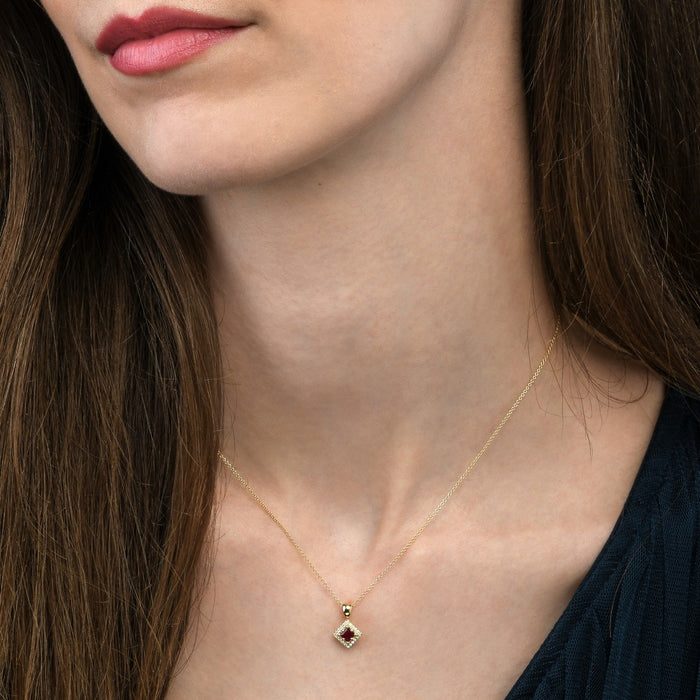 0.40ct Ruby Pendant Necklace 0.06ct Diamond 9K Yellow Gold