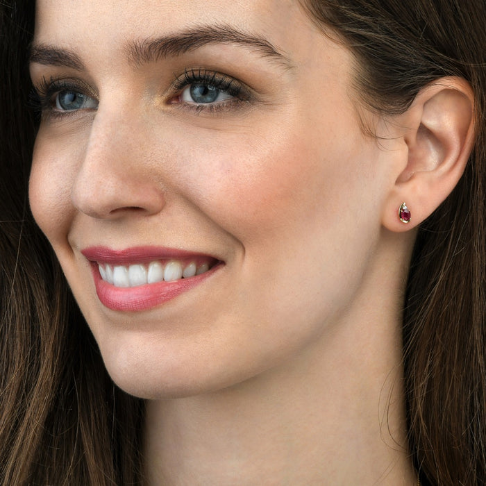 Ruby Stud Earrings with 0.03ct Diamonds 9K Yellow Gold