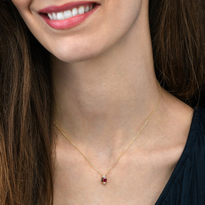 Ruby Pendant Necklace with 0.03ct Diamonds 9K Yellow Gold