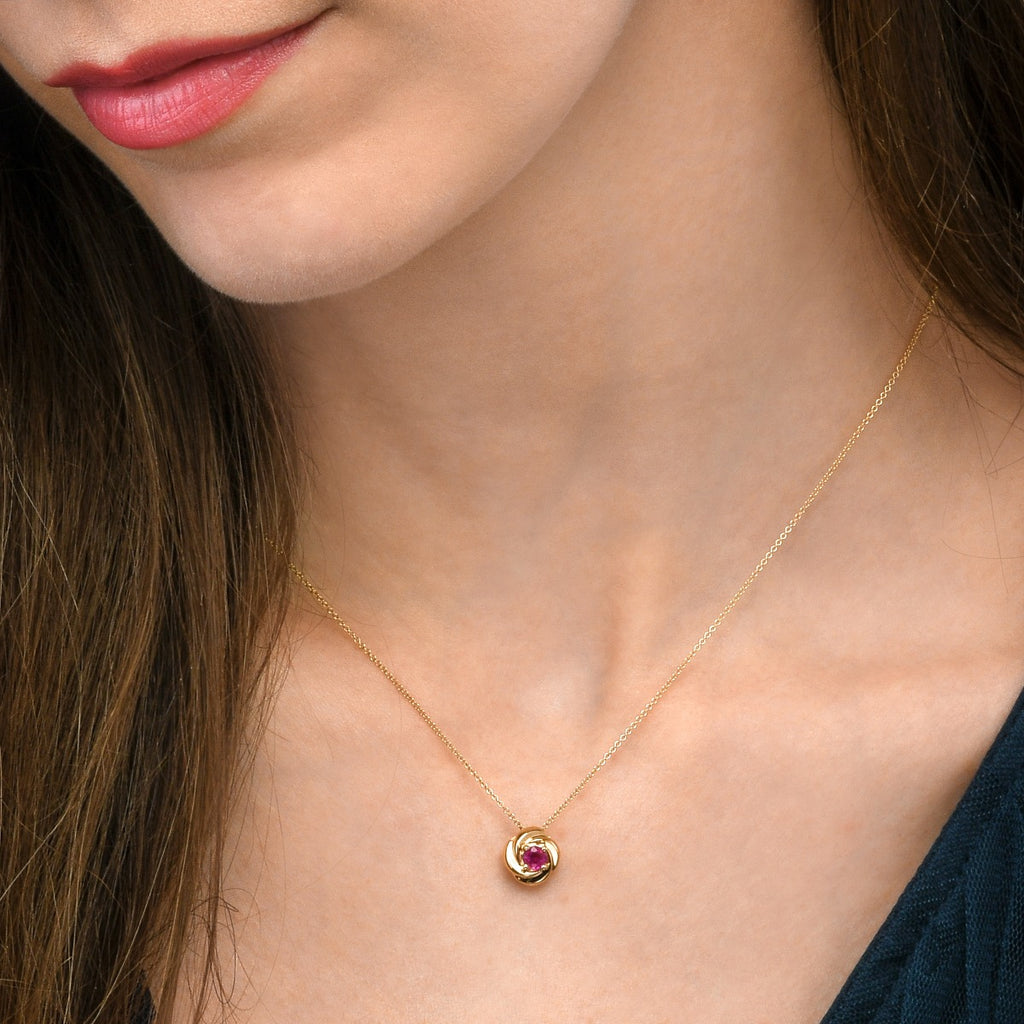 Ruby Pendant Necklace 4mm Round Ruby 9K Yellow Gold