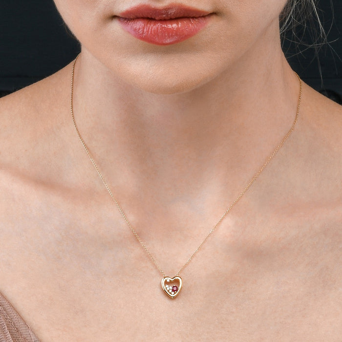 Heart Ruby Pendant Necklace with 0.07ct Diamonds 9K Yellow Gold