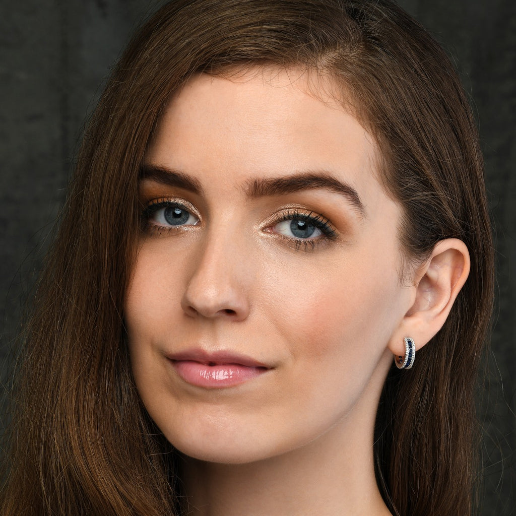 Sterling Silver Blue Hoop Earrings with Cubic Zirconia Stones