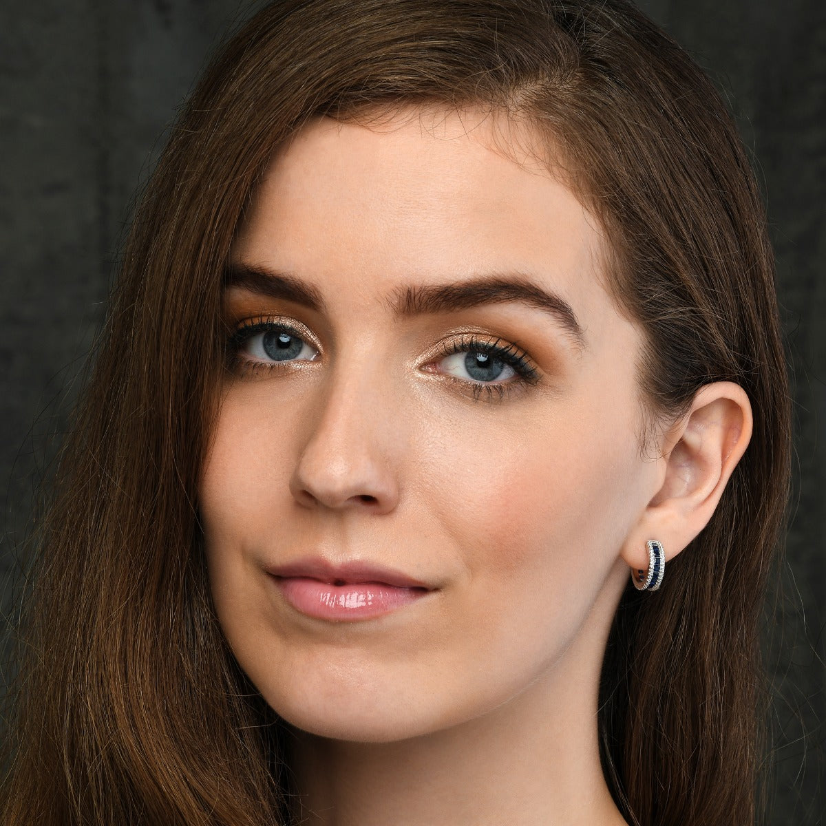 Sterling Silver Blue Hoop Earrings with Cubic Zirconia Stones