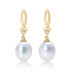 Freshwater Pearl Drop Earrings Pearls & Cubic Zirconia 9K Yellow Gold