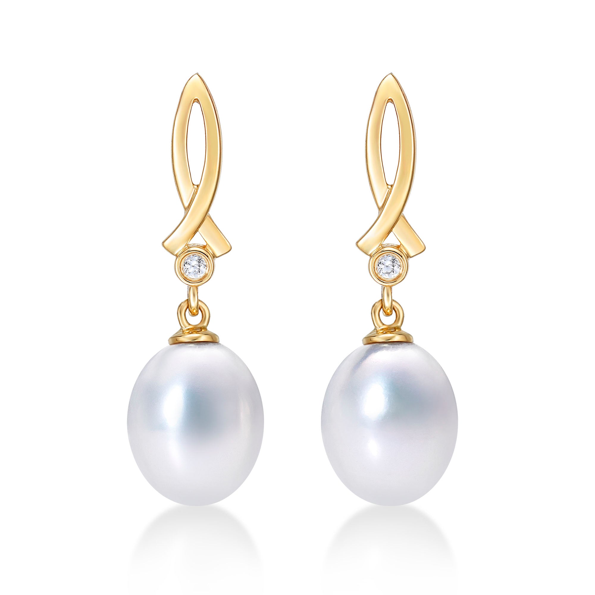 Freshwater Pearl Drop Earrings Pearls & Cubic Zirconia 9K Yellow Gold